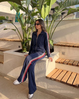 Retro Side Stripe Tracksuit | Dark Blue - Eva Fashion - Online Clothing Store for Women