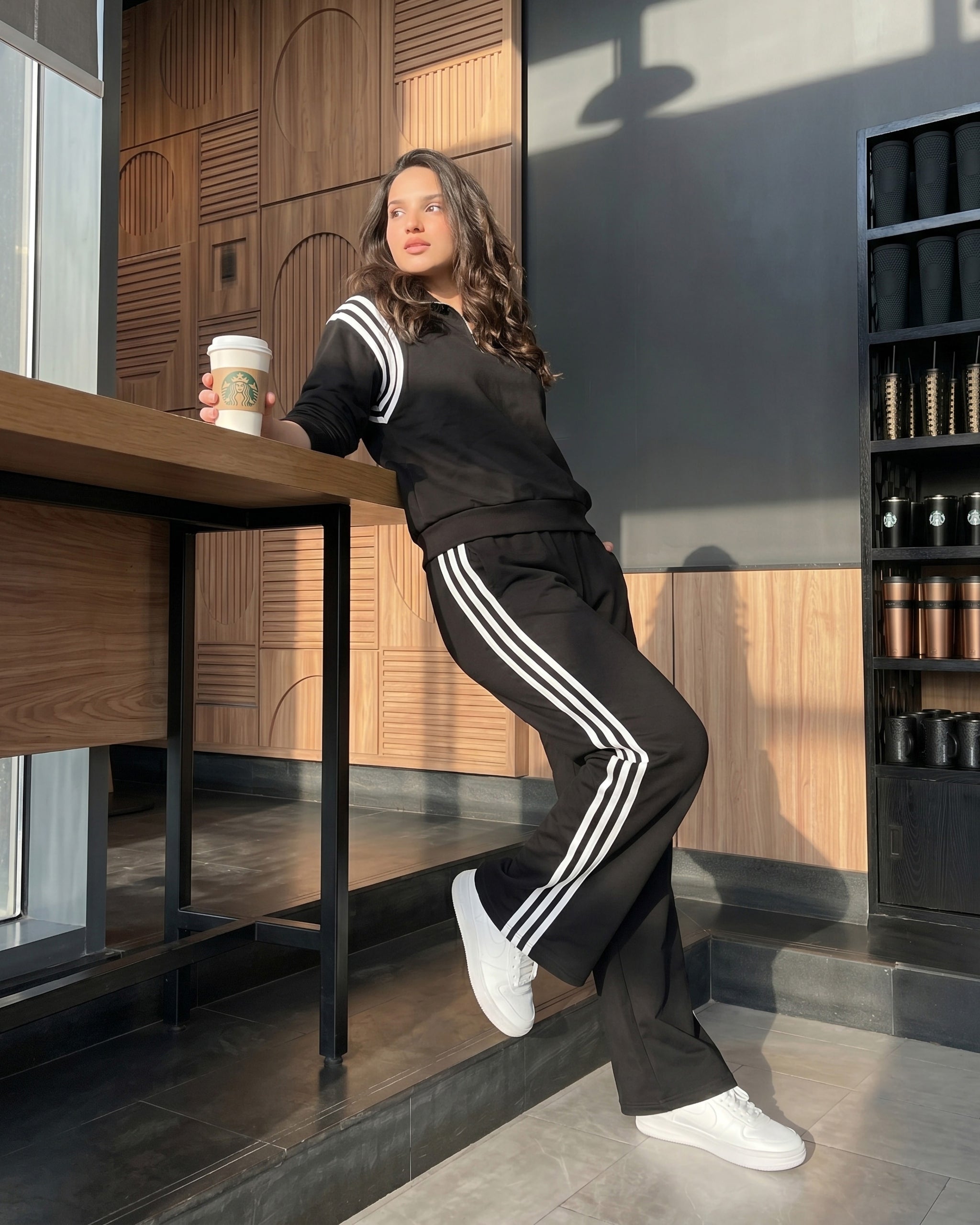Arc Stripe Half-Zip Tracksuit | Black - Eva Fashion - Online Clothing Store for Women