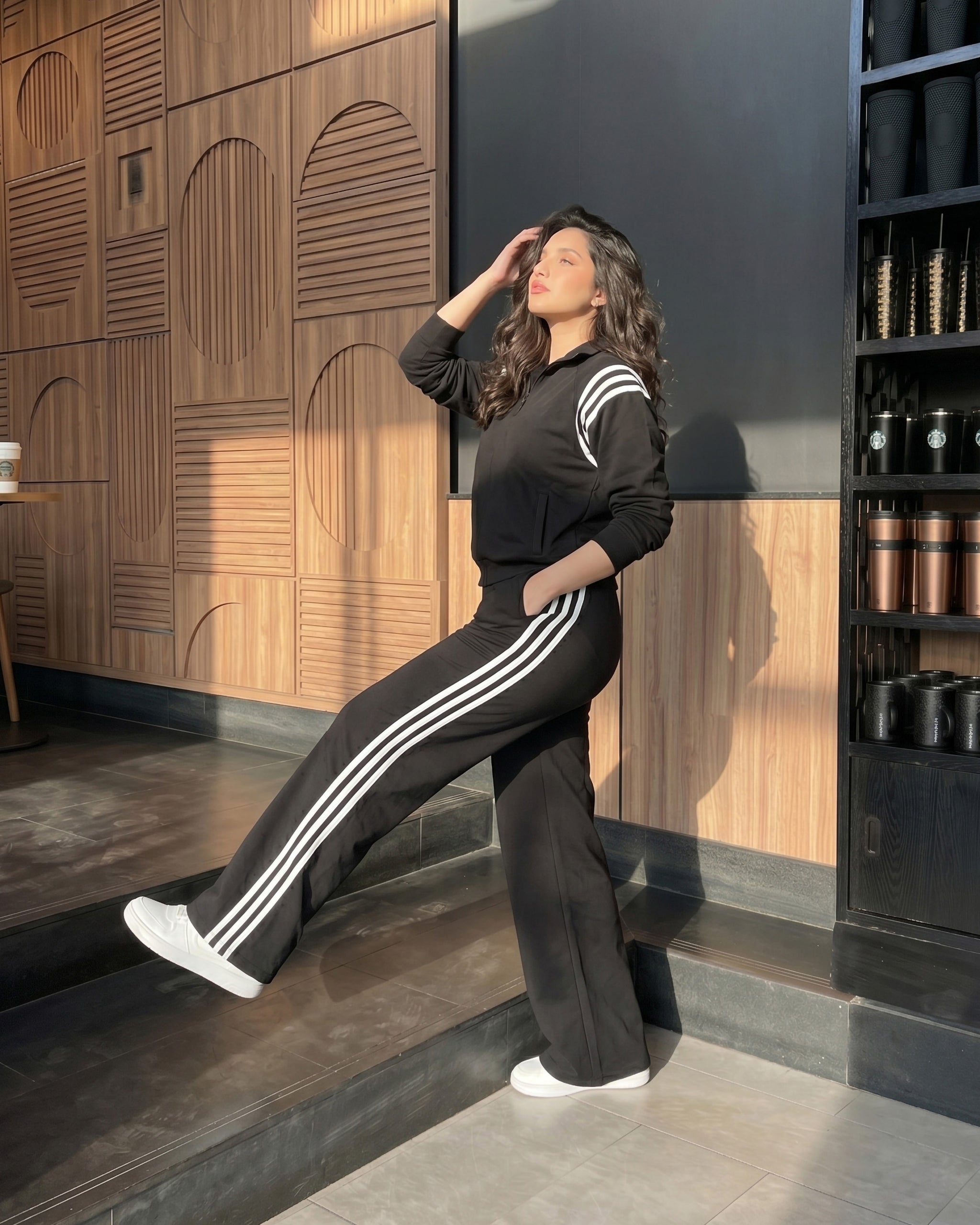 Arc Stripe Half-Zip Tracksuit | Black - Eva Fashion - Online Clothing Store for Women