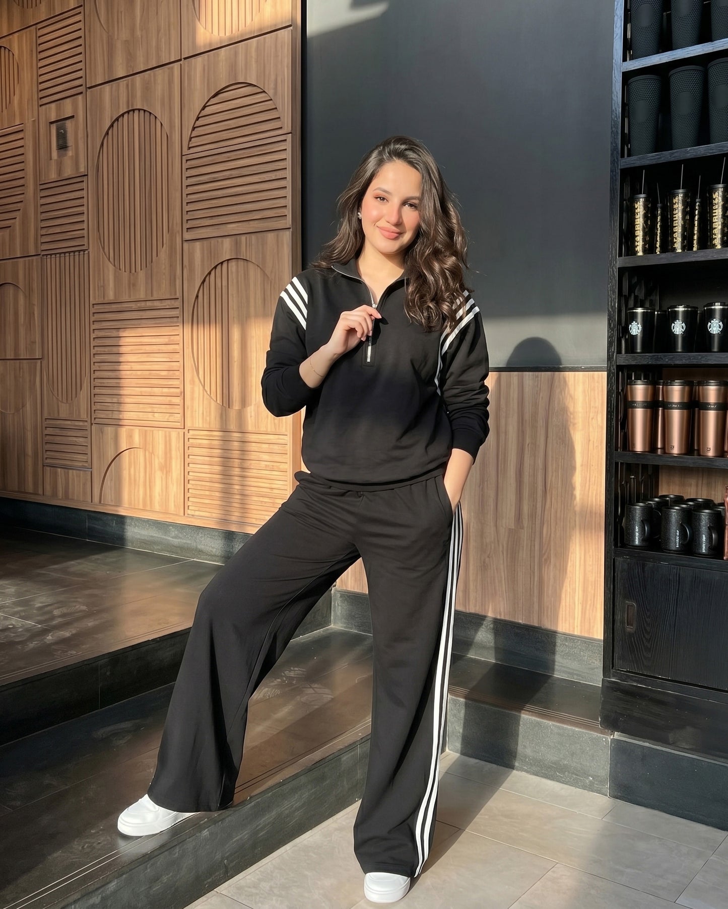 Arc Stripe Half-Zip Tracksuit | Black - Eva Fashion - Online Clothing Store for Women