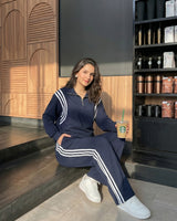 Arc Stripe Half-Zip Tracksuit | Dark Blue - Eva Fashion - Online Clothing Store for Women