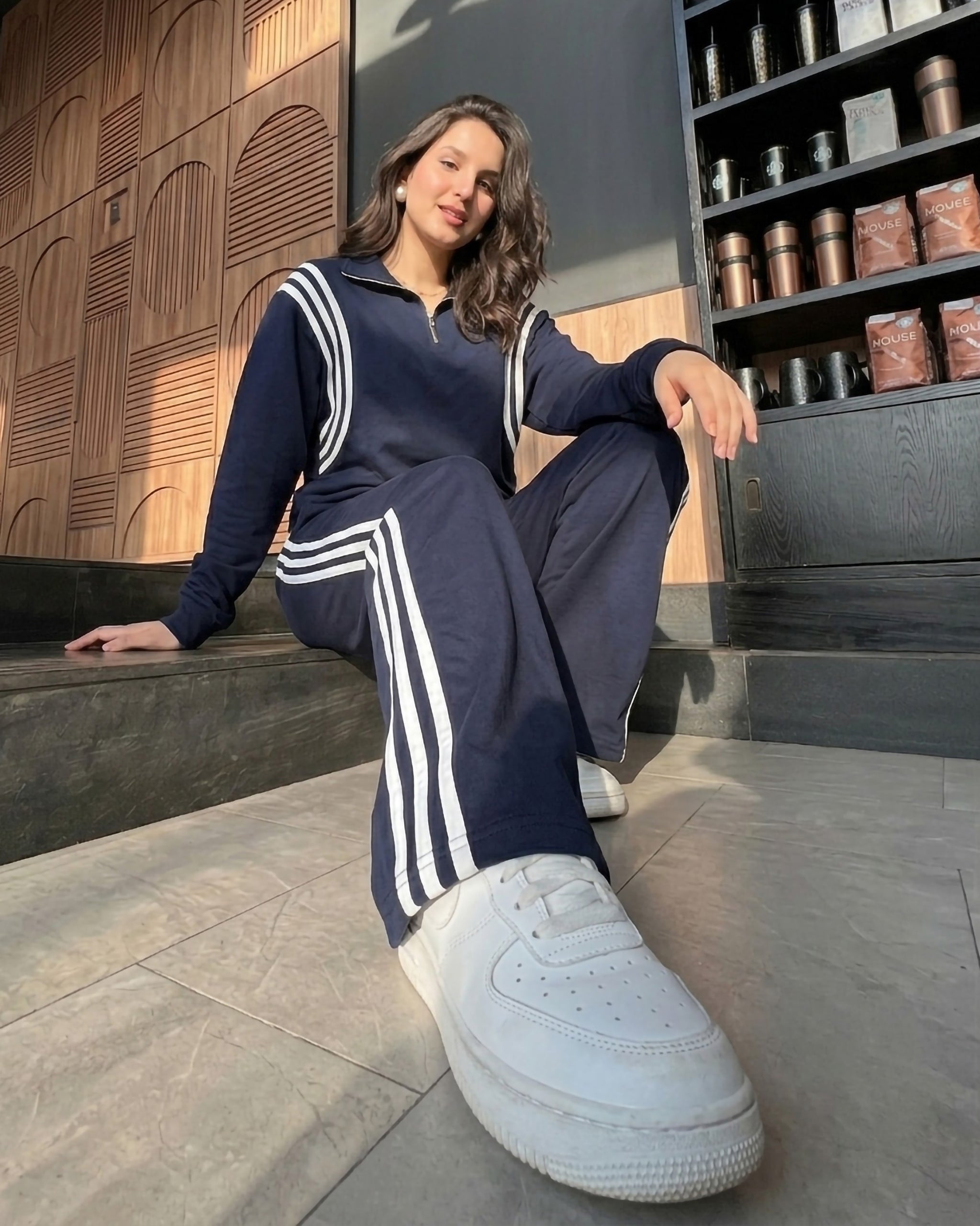 Arc Stripe Half-Zip Tracksuit | Dark Blue - Eva Fashion - Online Clothing Store for Women