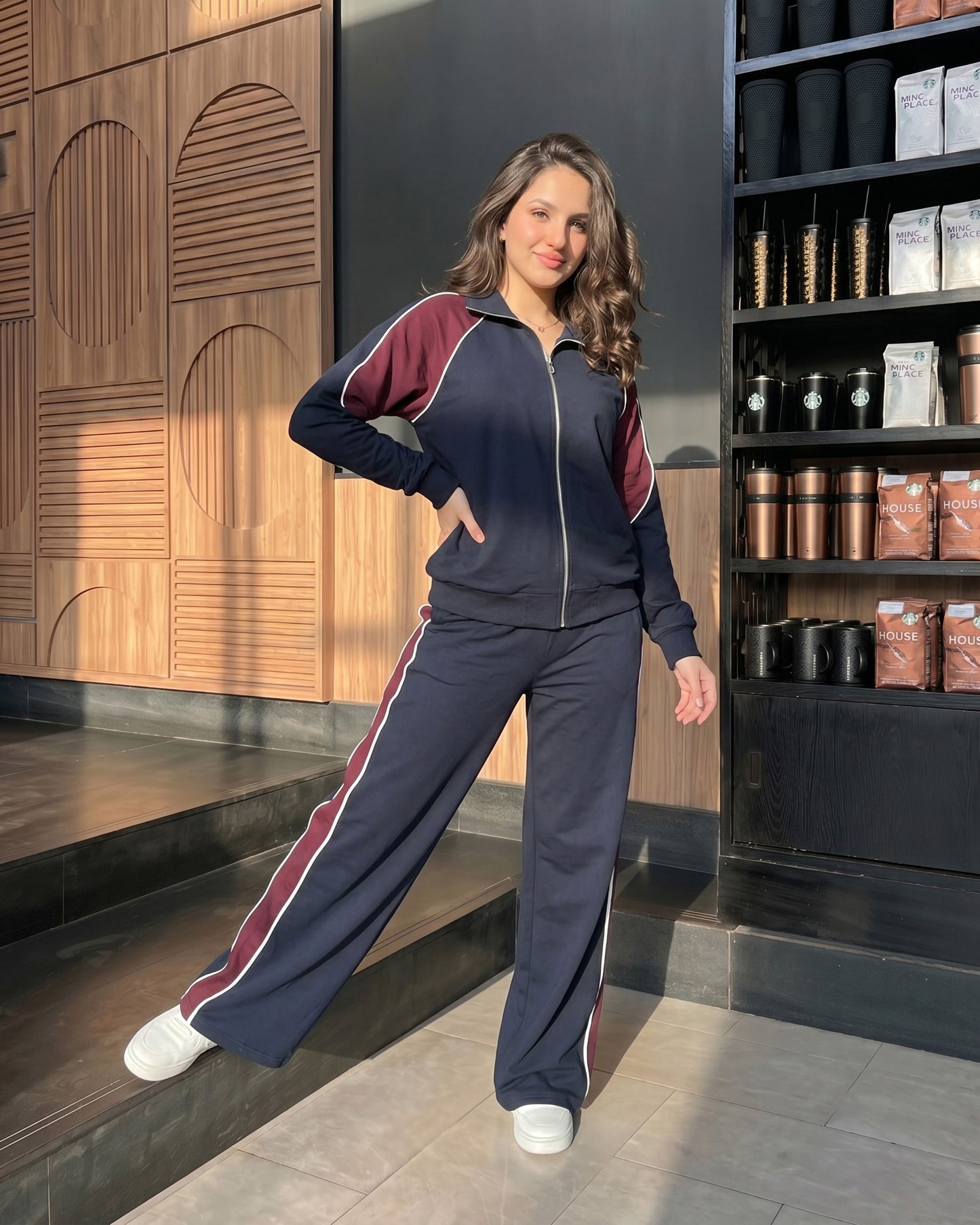 Contrast Side Stripe Zip-Up Tracksuit | Dark Blue - Eva Fashion - Online Clothing Store for Women