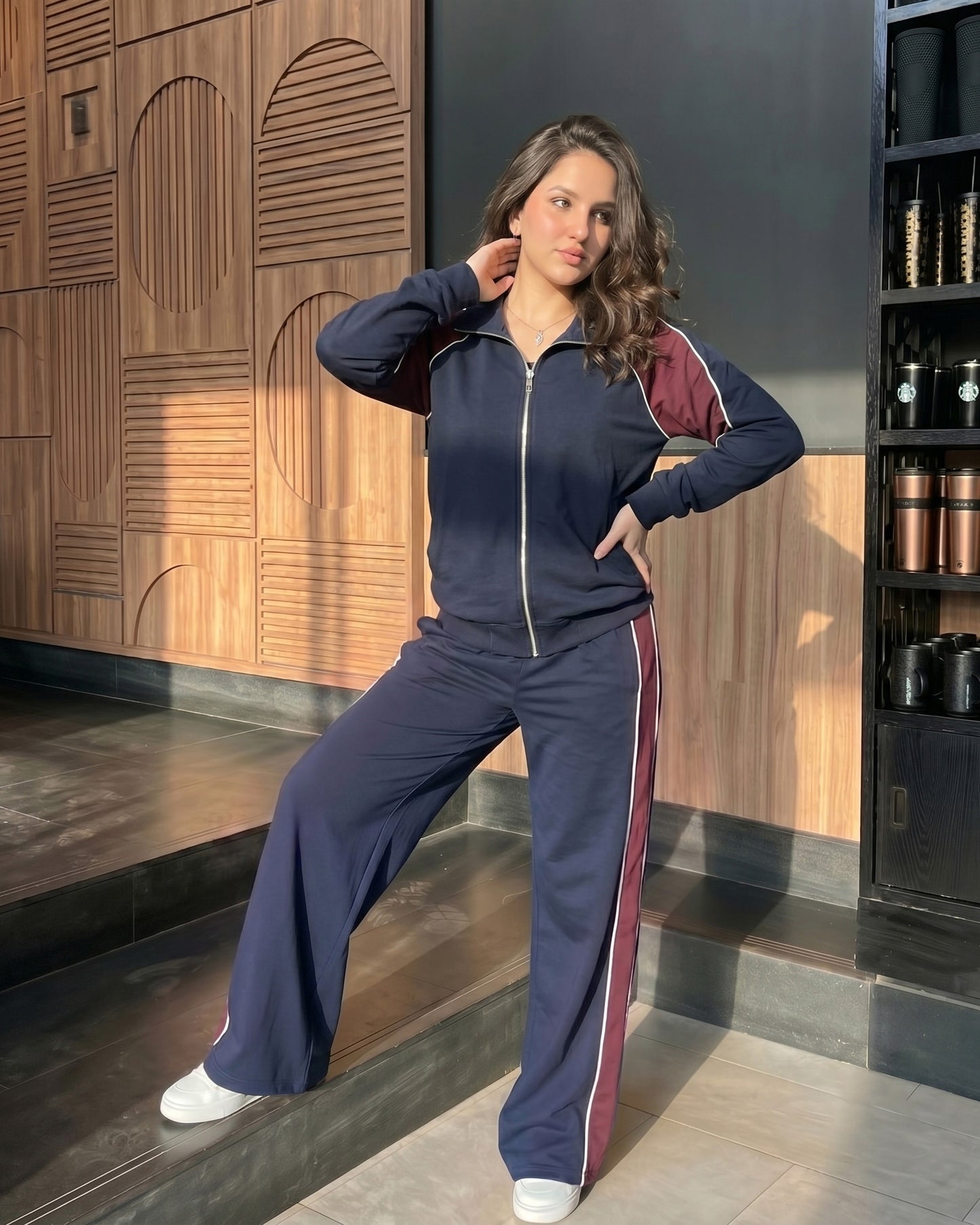 Contrast Side Stripe Zip-Up Tracksuit | Dark Blue - Eva Fashion - Online Clothing Store for Women