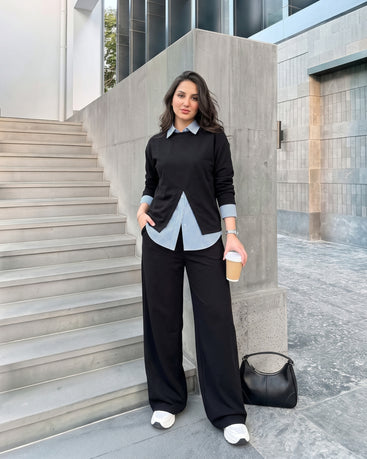 Layered Striped Shirt Wide-Leg Set