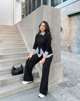 Layered Striped Shirt Wide-Leg Set | Black - Eva Fashion - Online Clothing Store for Women