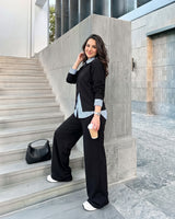 Layered Striped Shirt Wide-Leg Set | Black - Eva Fashion - Online Clothing Store for Women
