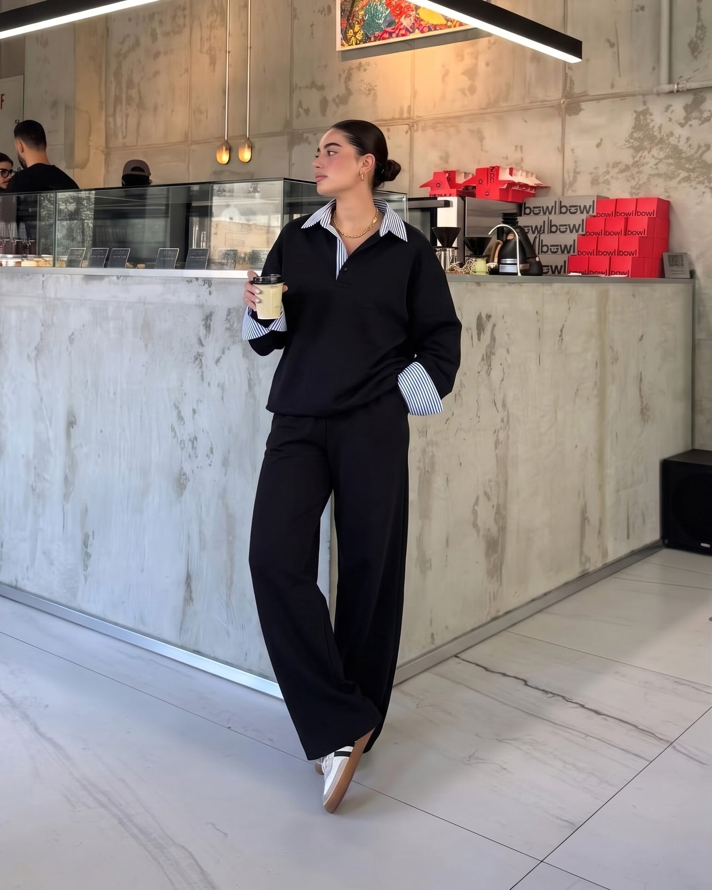 Layered Collar Relaxed Fit Set | Black - Eva Fashion - Online Clothing Store for Women