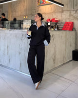 Layered Collar Relaxed Fit Set | Black - Eva Fashion - Online Clothing Store for Women