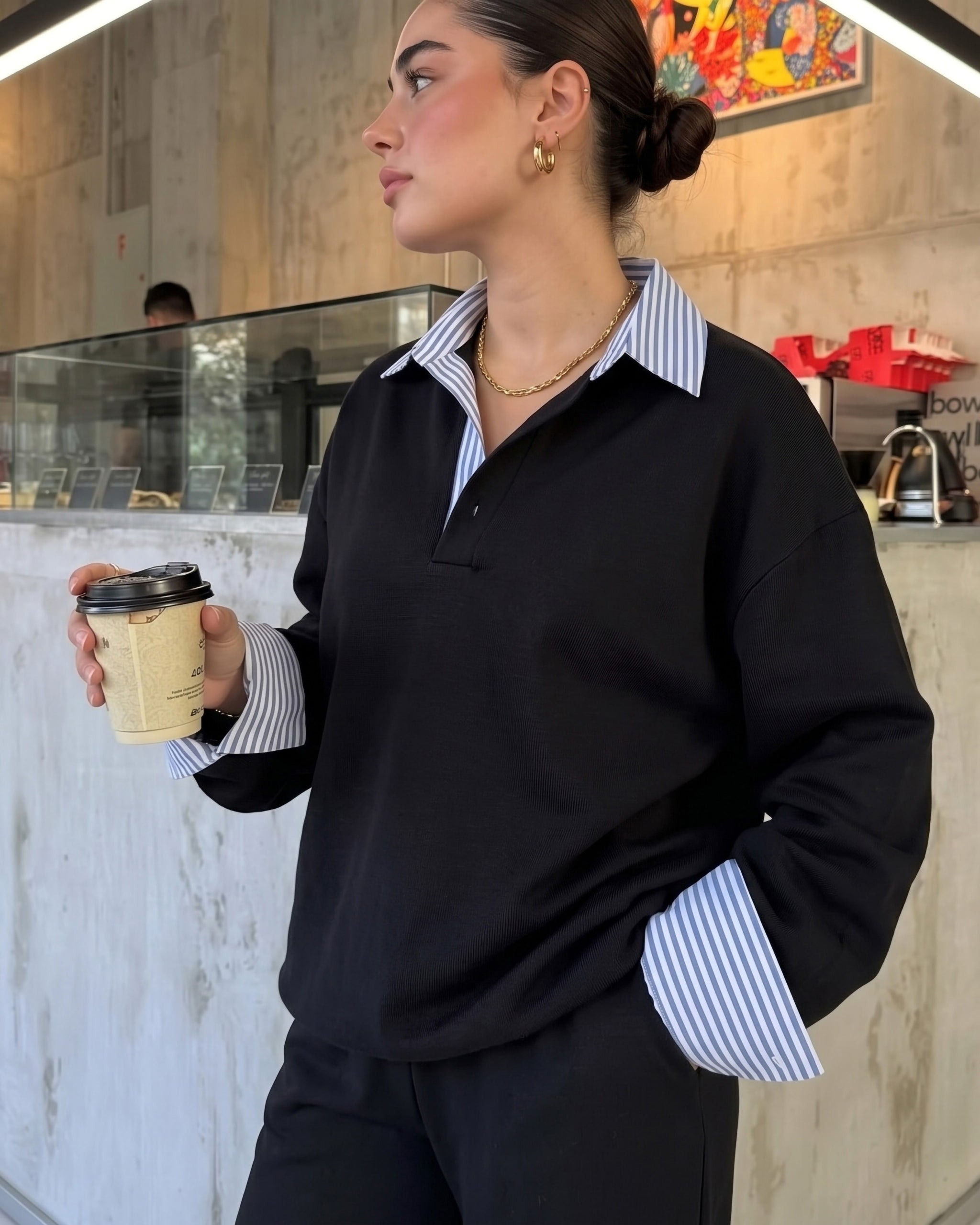 Layered Collar Relaxed Fit Set | Black - Eva Fashion - Online Clothing Store for Women