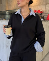Layered Collar Relaxed Fit Set | Black - Eva Fashion - Online Clothing Store for Women