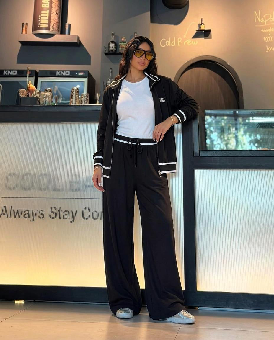 Contrast Trim Zip-Up Tracksuit | Black - Eva Fashion - Online Clothing Store for Women