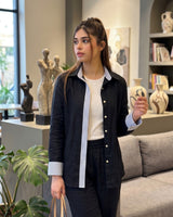 Stripe Trim Linen Set | Black - Eva Fashion - Online Clothing Store for Women