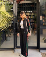 Contrast Stripe Wide-Leg Tracksuit | Black - Eva Fashion - Online Clothing Store for Women