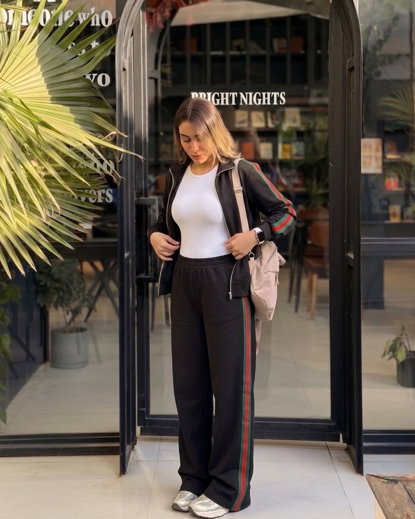 Contrast Stripe Wide-Leg Tracksuit | Black - Eva Fashion - Online Clothing Store for Women