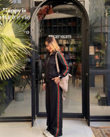 Contrast Stripe Wide-Leg Tracksuit | Black - Eva Fashion - Online Clothing Store for Women
