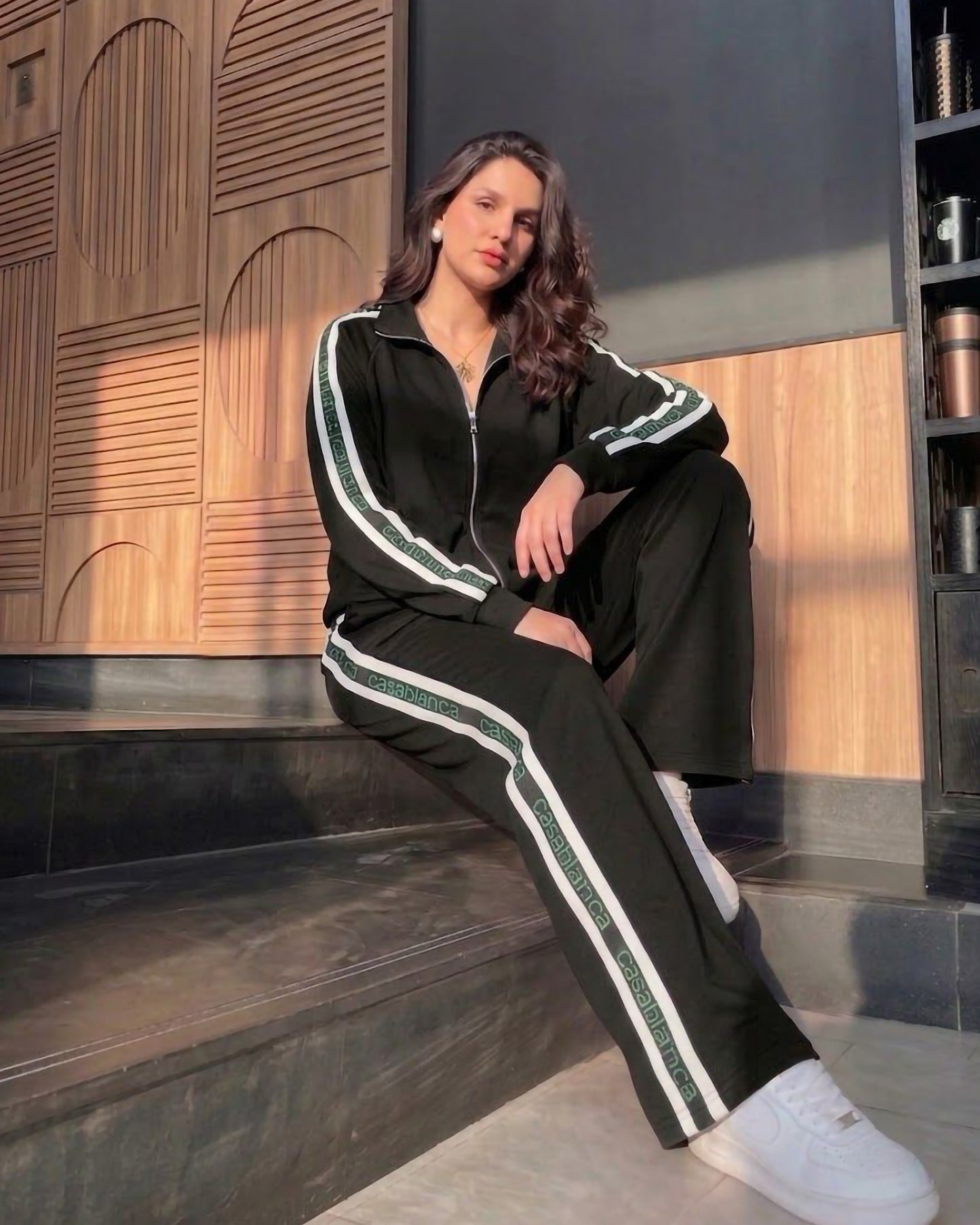 Logo Tape Wide-Leg Tracksuit | Black - Eva Fashion - Online Clothing Store for Women