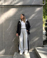 Contrast Side Stripe Zip-Up Tracksuit | Black - Eva Fashion - Online Clothing Store for Women