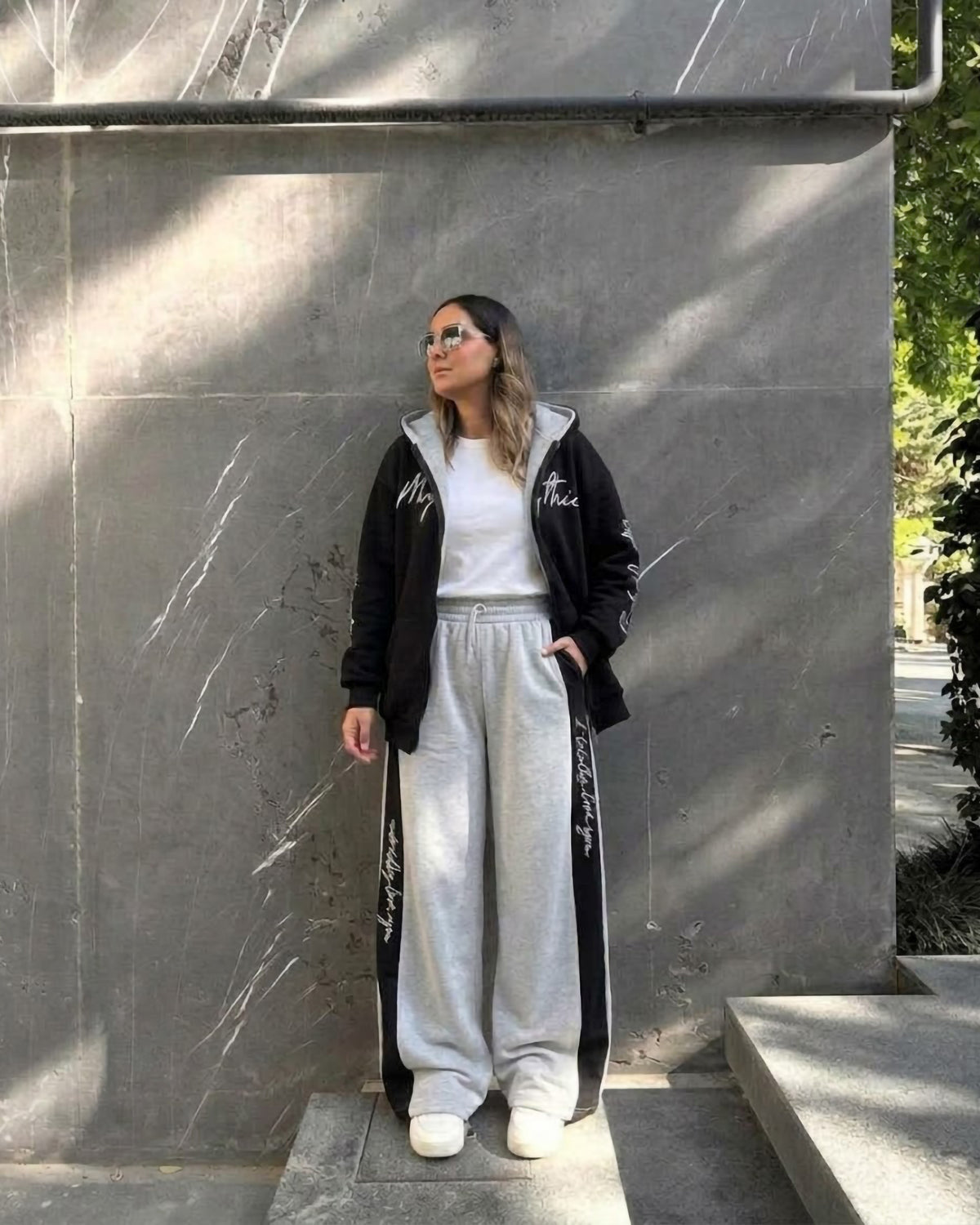 Contrast Side Stripe Zip-Up Tracksuit | Black - Eva Fashion - Online Clothing Store for Women