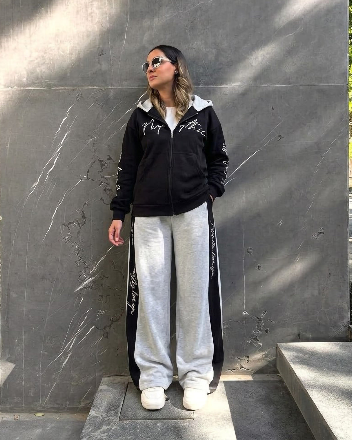 Contrast Side Stripe Zip-Up Tracksuit | Black - Eva Fashion - Online Clothing Store for Women