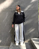 Contrast Side Stripe Zip-Up Tracksuit | Black - Eva Fashion - Online Clothing Store for Women