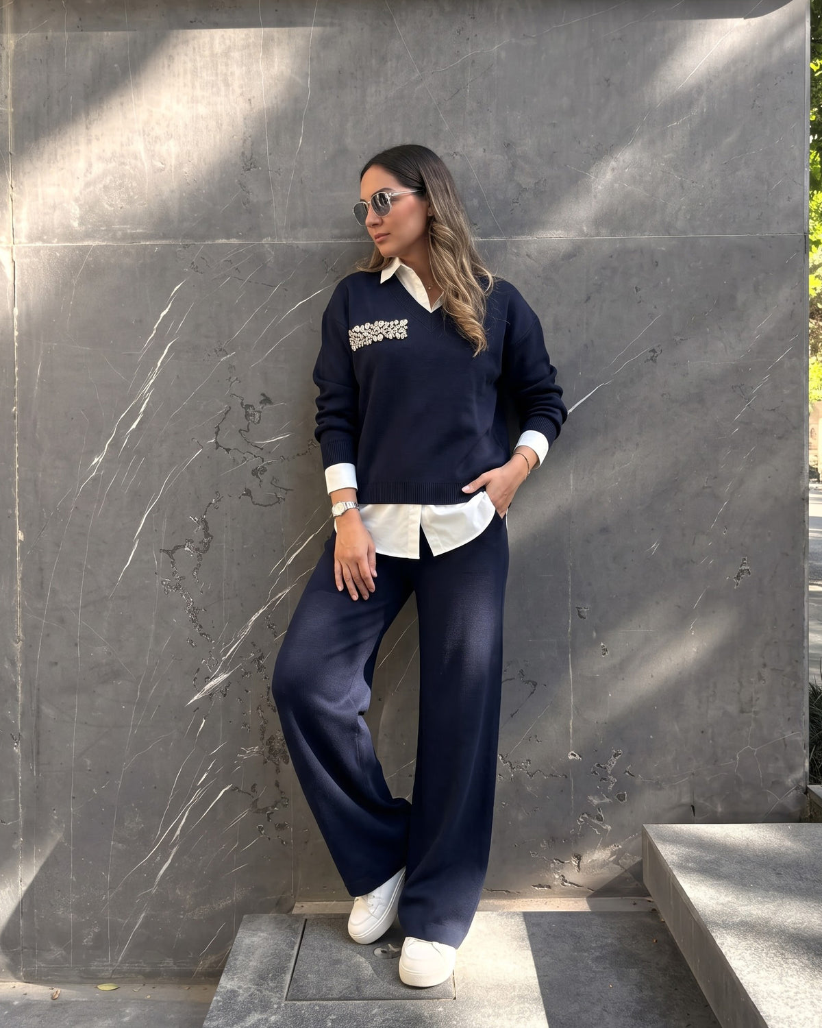 Floral Guipure Appliqué Set | Dark Blue - Eva Fashion - Online Clothing Store for Women