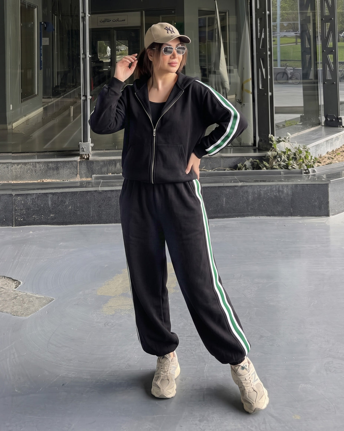 Contrast Stripe Zip-Up Tracksuit | Black - Eva Fashion - Online Clothing Store for Women