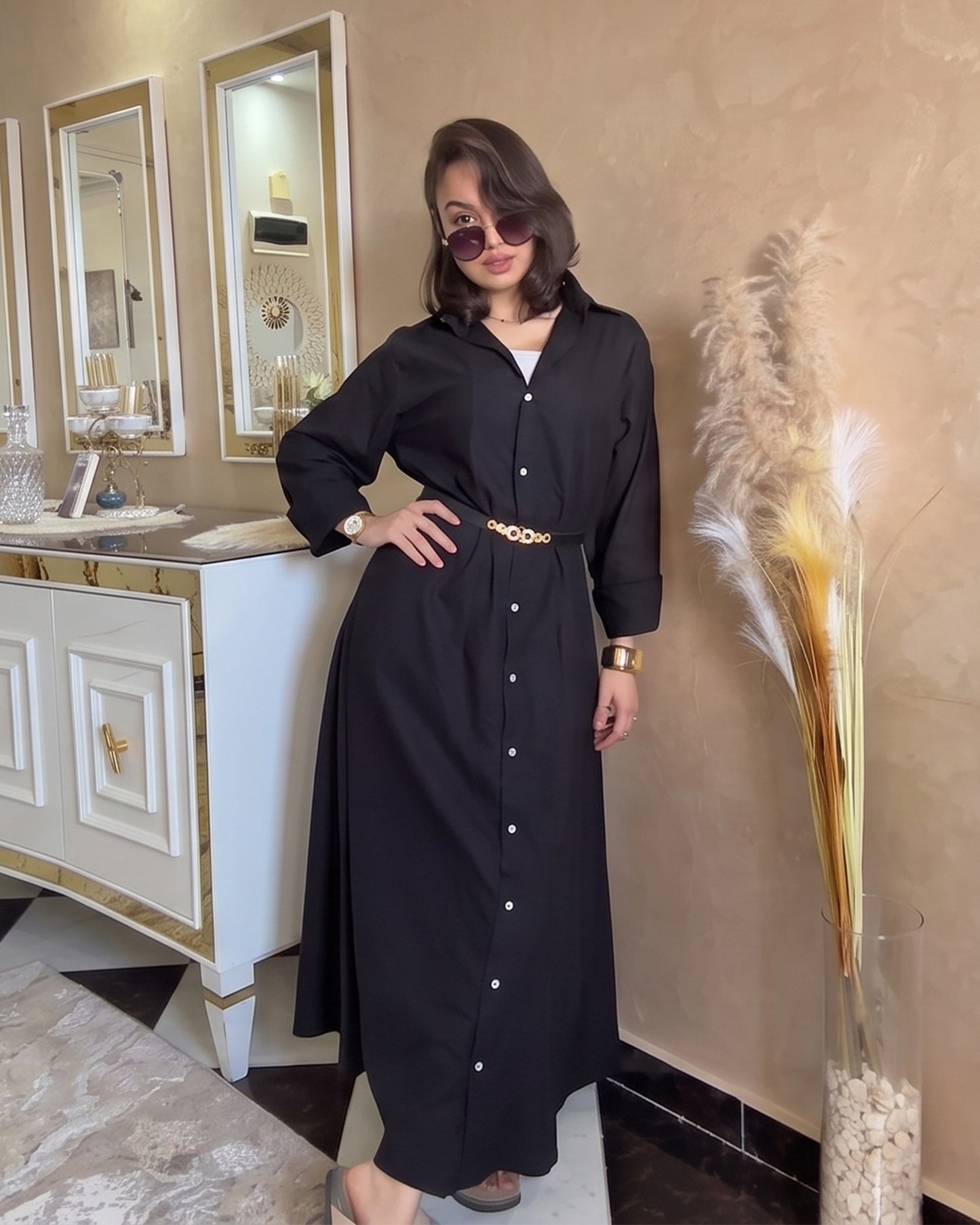 Relaxed Fit Linen Shirt Dress | Black - Eva Fashion - Online Clothing Store for Women