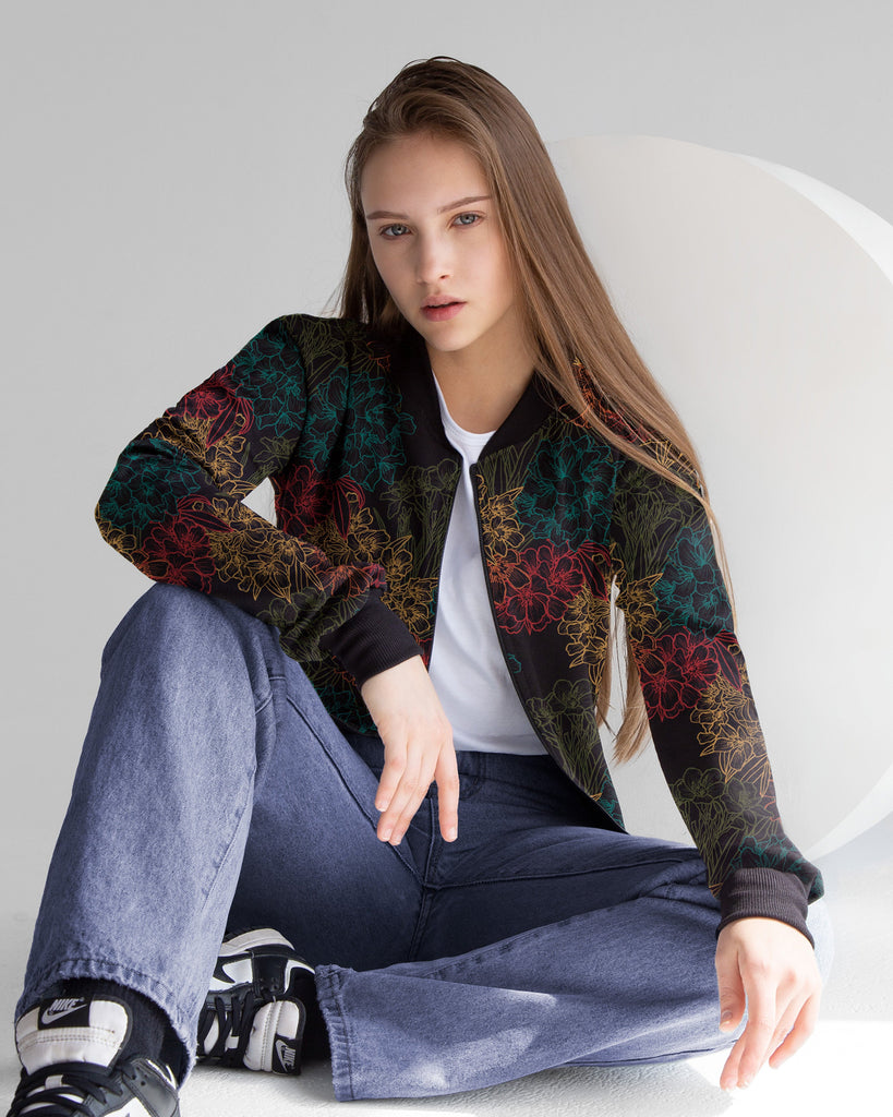 Colorful Floral Print Bomber Jacket