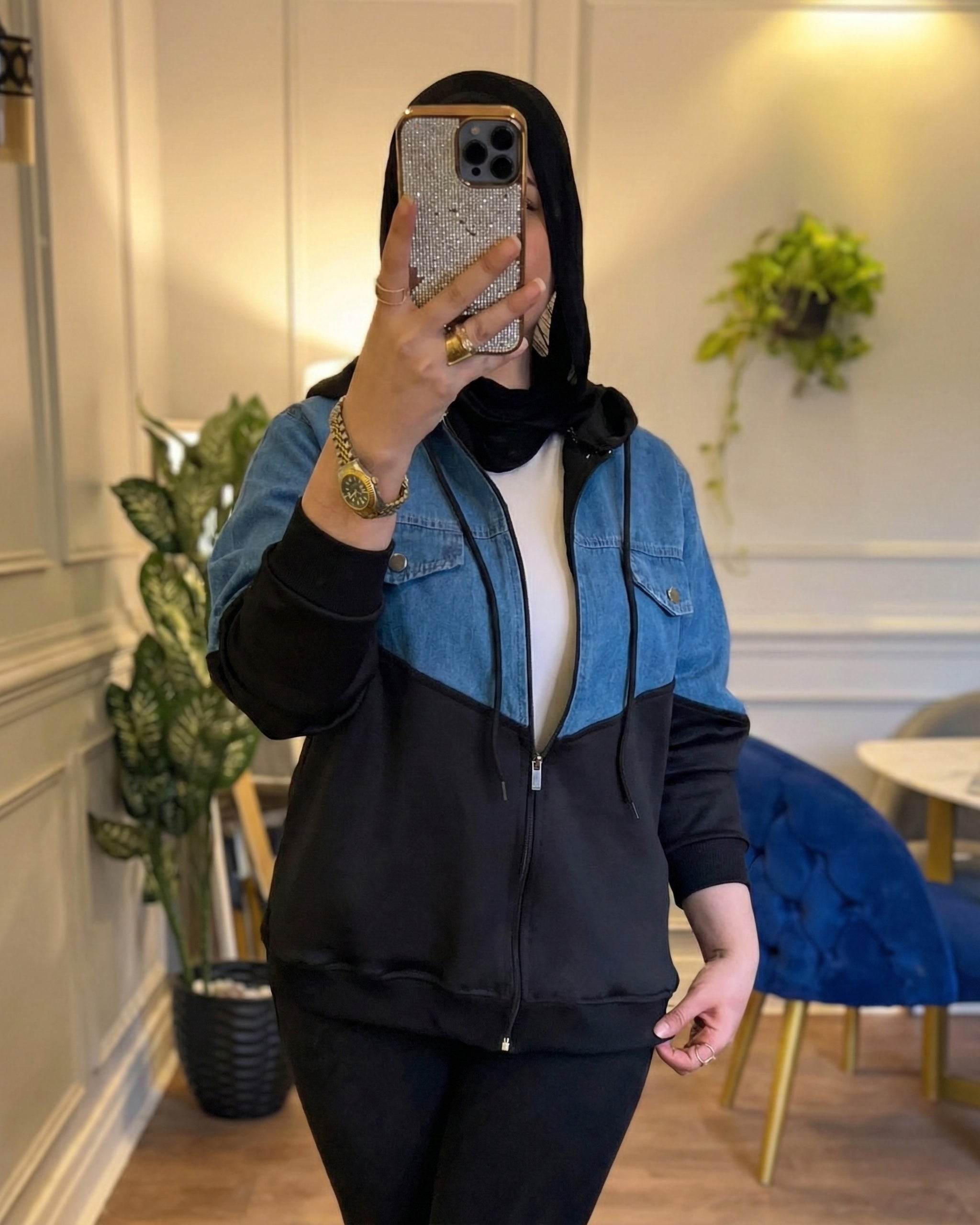 Hooded Contrast Denim Jacket | Light Wash - Eva Fashion - Online Clothing Store for Women