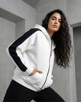 Contrast Edge Zip Hoodie | White - Eva Fashion - Online Clothing Store for Women
