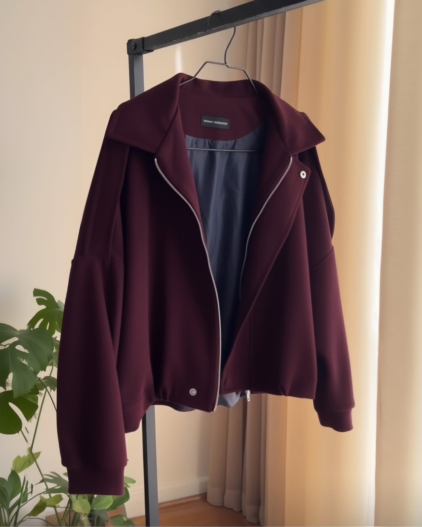 Relaxed Fit Cotton Zip Jacket | Burgundy - Eva Fashion - Online Clothing Store for Women