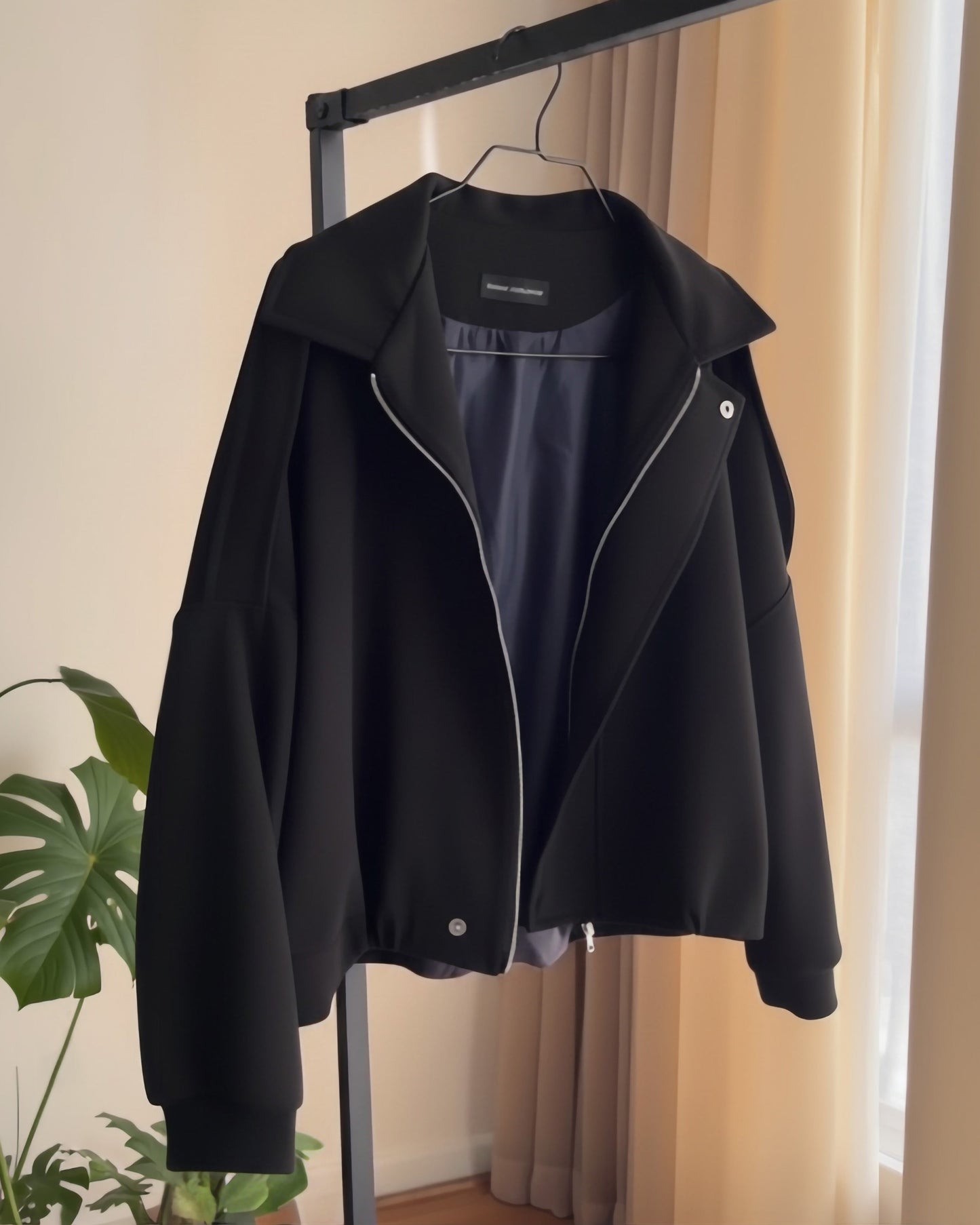 Relaxed Fit Cotton Zip Jacket | Black - Eva Fashion - Online Clothing Store for Women