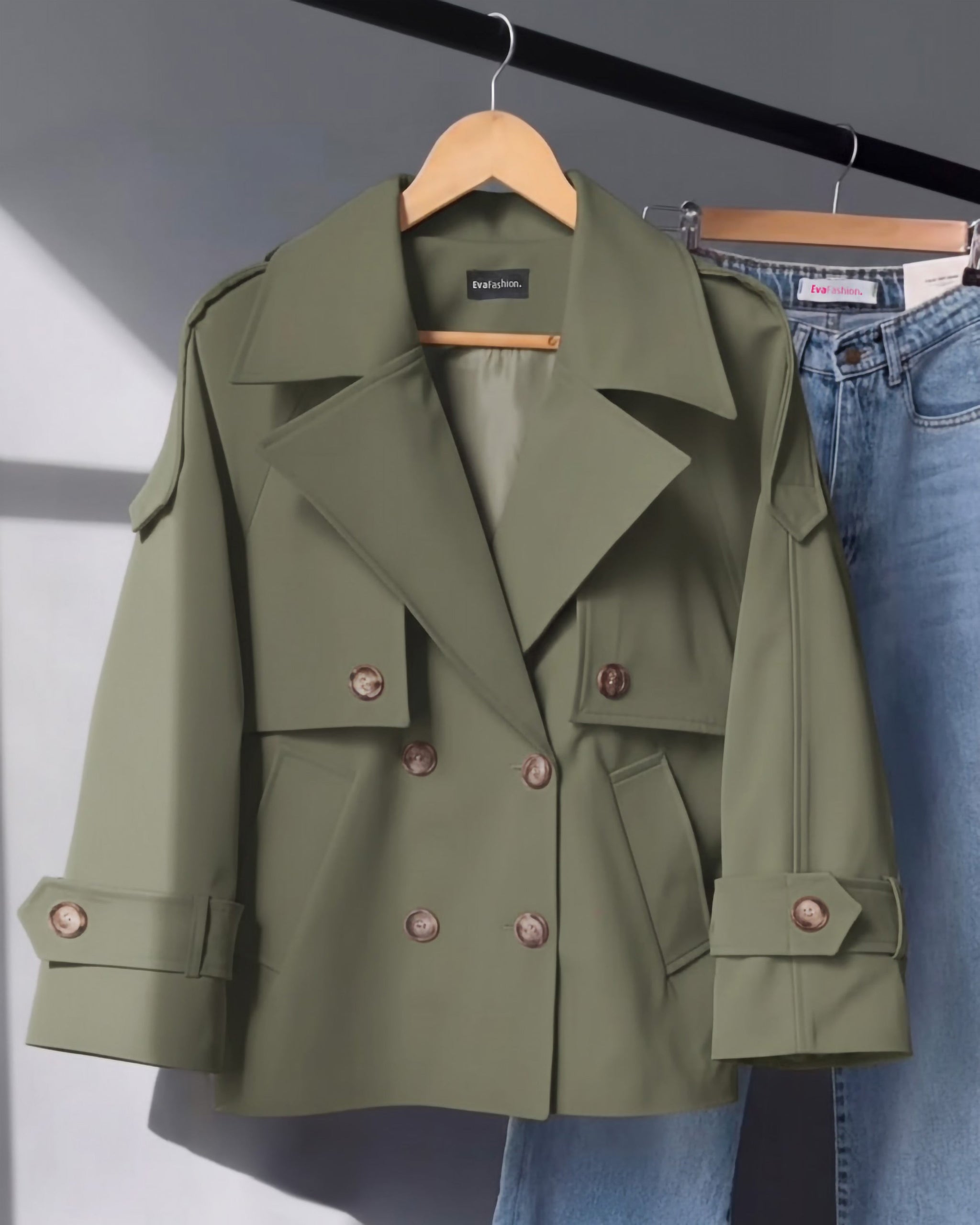 Cropped Trench Coat | Olive - Eva Fashion - Online Clothing Store for Women