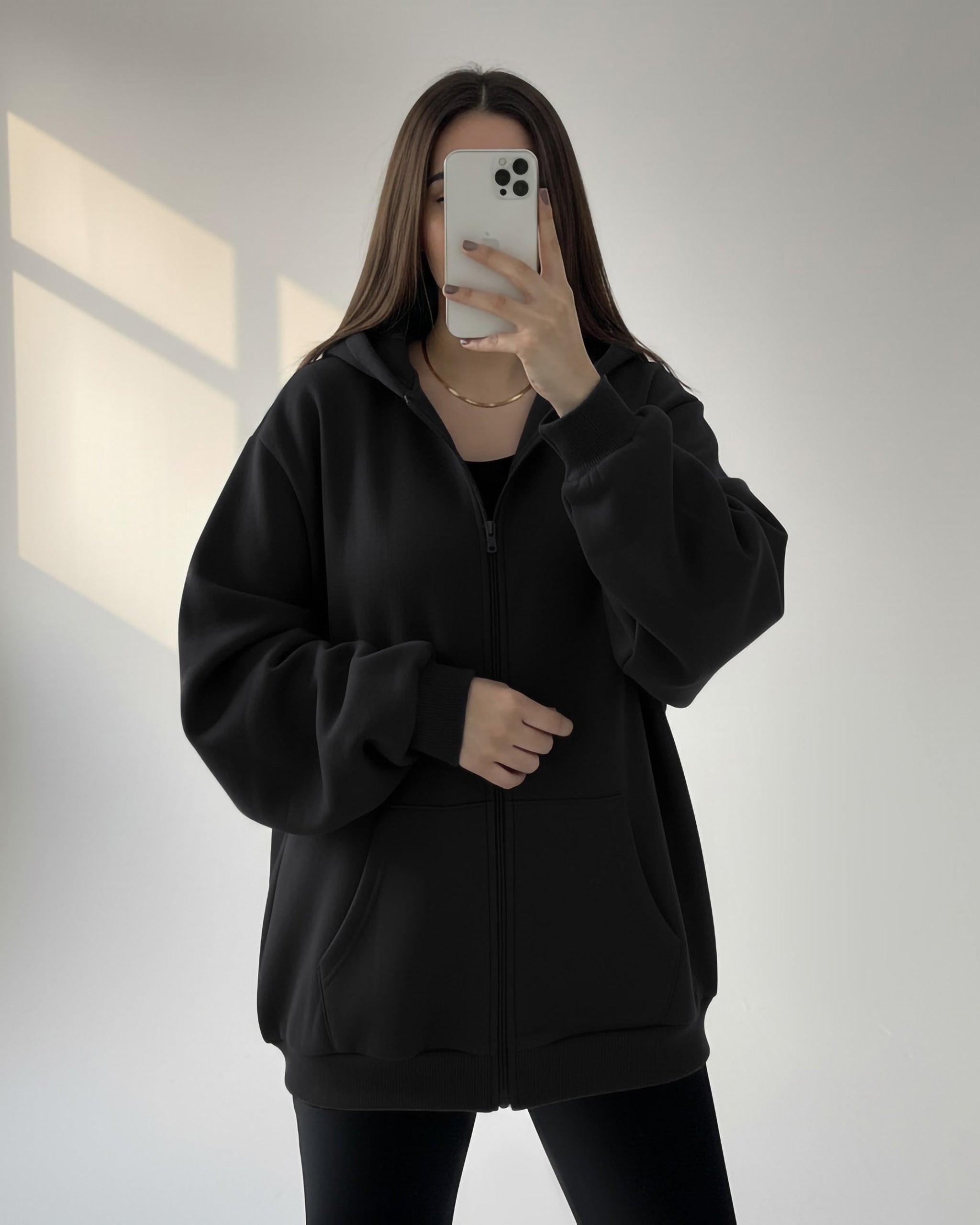 Essential Oversized Zip Hoodie | Black - Eva Fashion - Online Clothing Store for Women