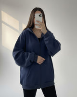 Essential Oversized Zip Hoodie | Dark Blue - Eva Fashion - Online Clothing Store for Women