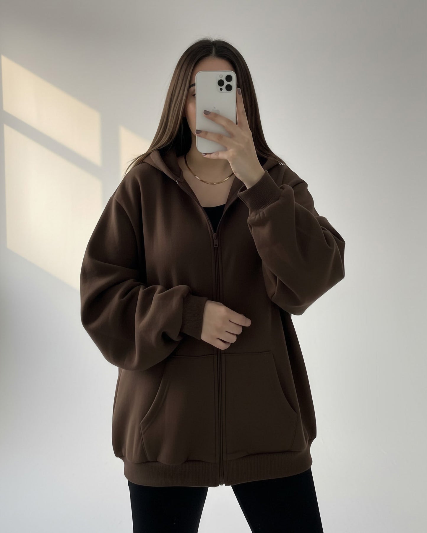 Essential Oversized Zip Hoodie | Brown - Eva Fashion - Online Clothing Store for Women