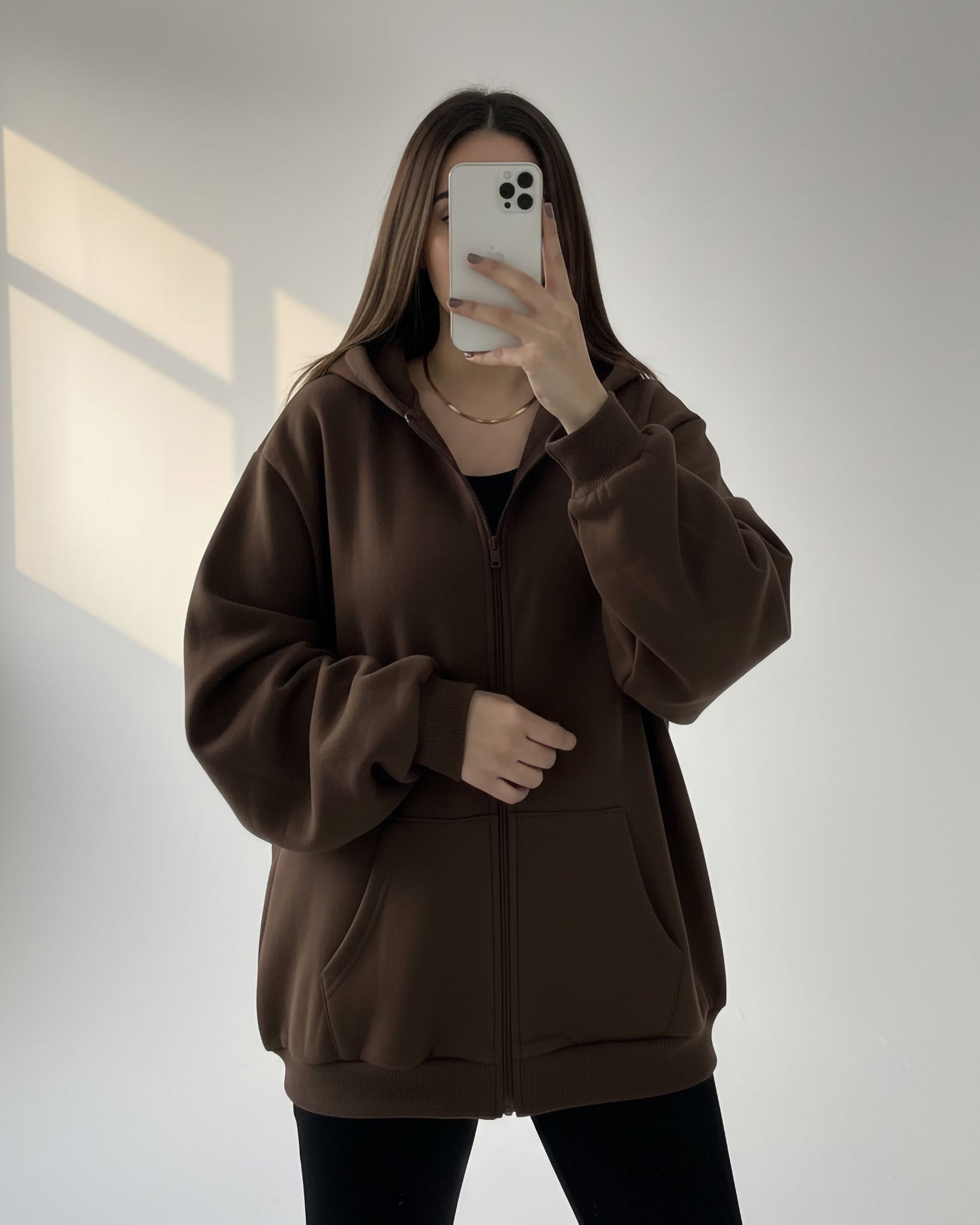 Essential Oversized Zip Hoodie | Brown - Eva Fashion - Online Clothing Store for Women