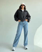 Elastic Hem Drop Shoulder Jacket | Dark Grey - Eva Fashion - Online Clothing Store for Women