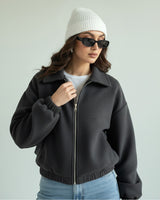 Elastic Hem Drop Shoulder Jacket | Dark Grey - Eva Fashion - Online Clothing Store for Women