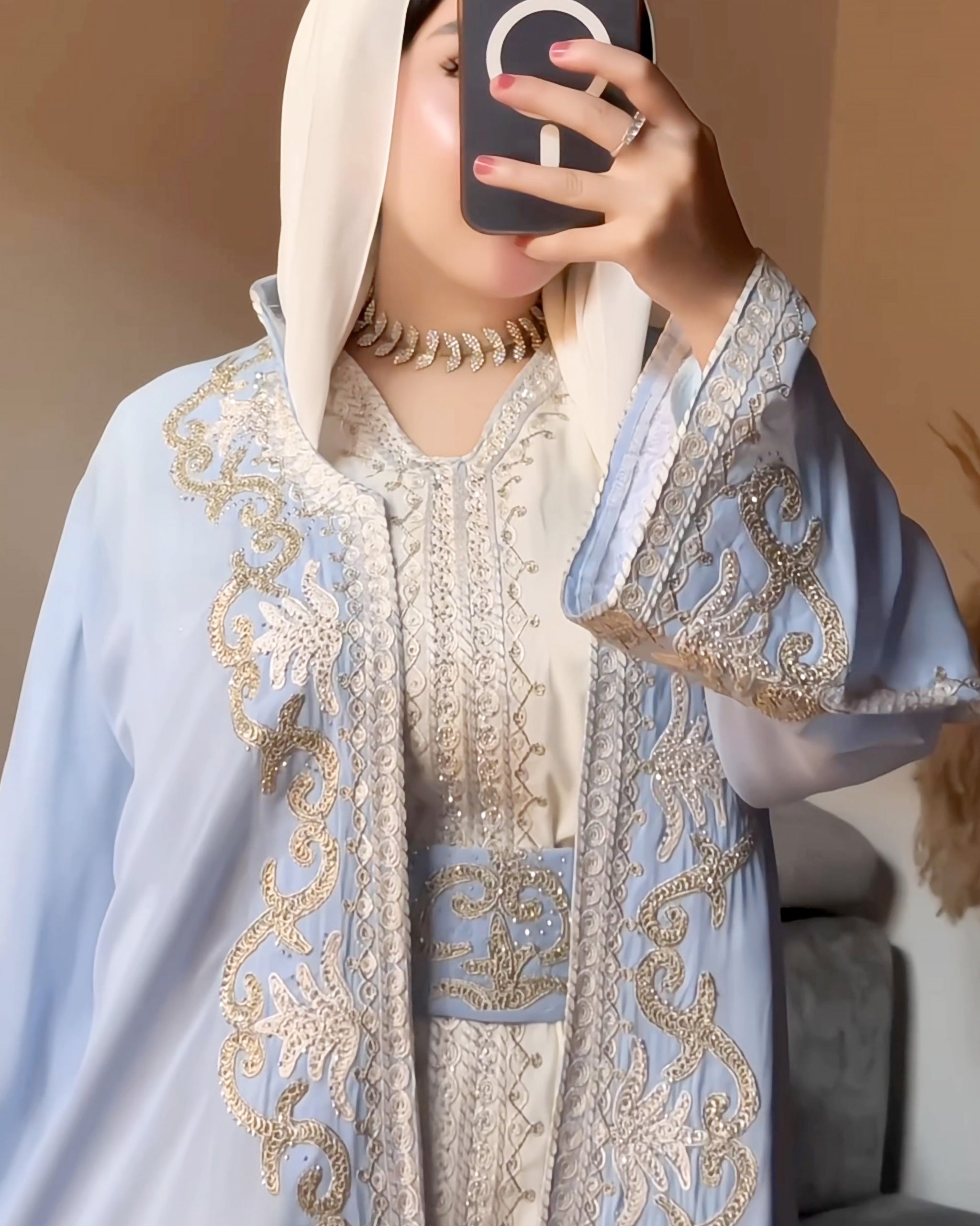 Royal Elegance Embroidered Kaftan | Sky Blue - Eva Fashion - Online Clothing Strore for Women