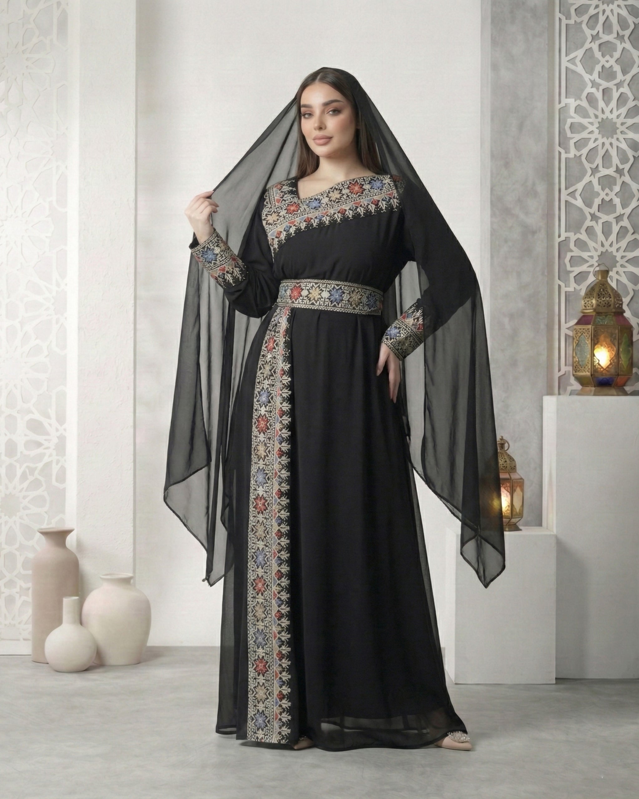 Midnight Bloom Embroidered Kaftan