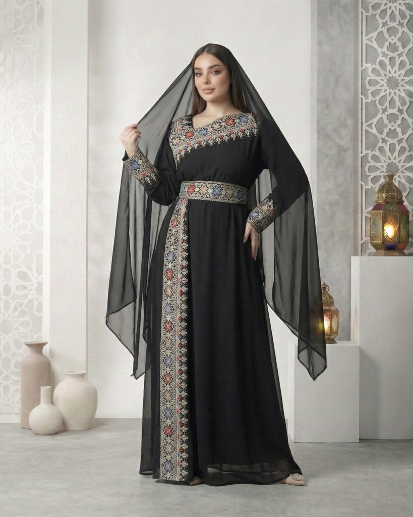 Midnight Bloom Embroidered Kaftan