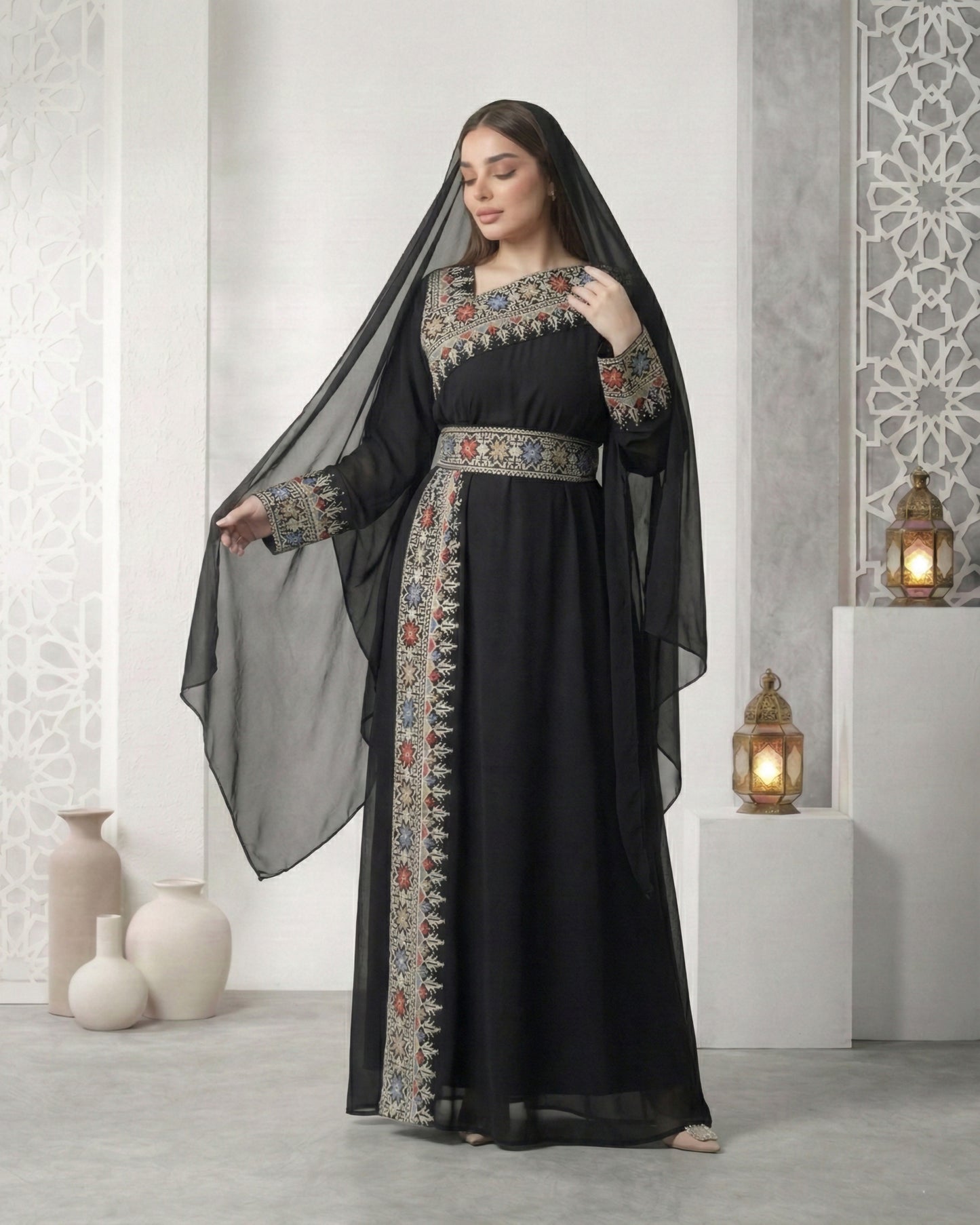 Midnight Bloom Embroidered Kaftan