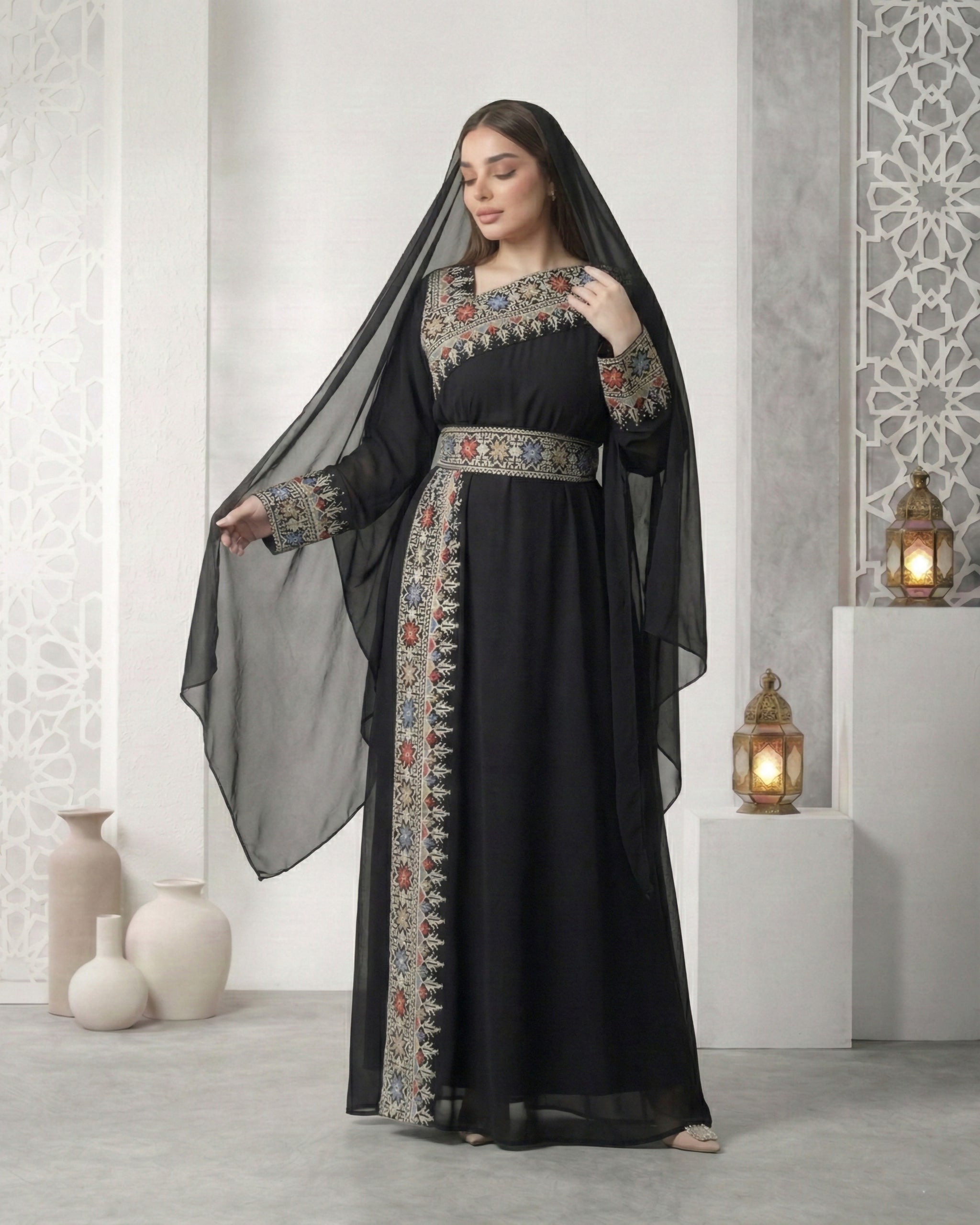 Midnight Bloom Embroidered Kaftan