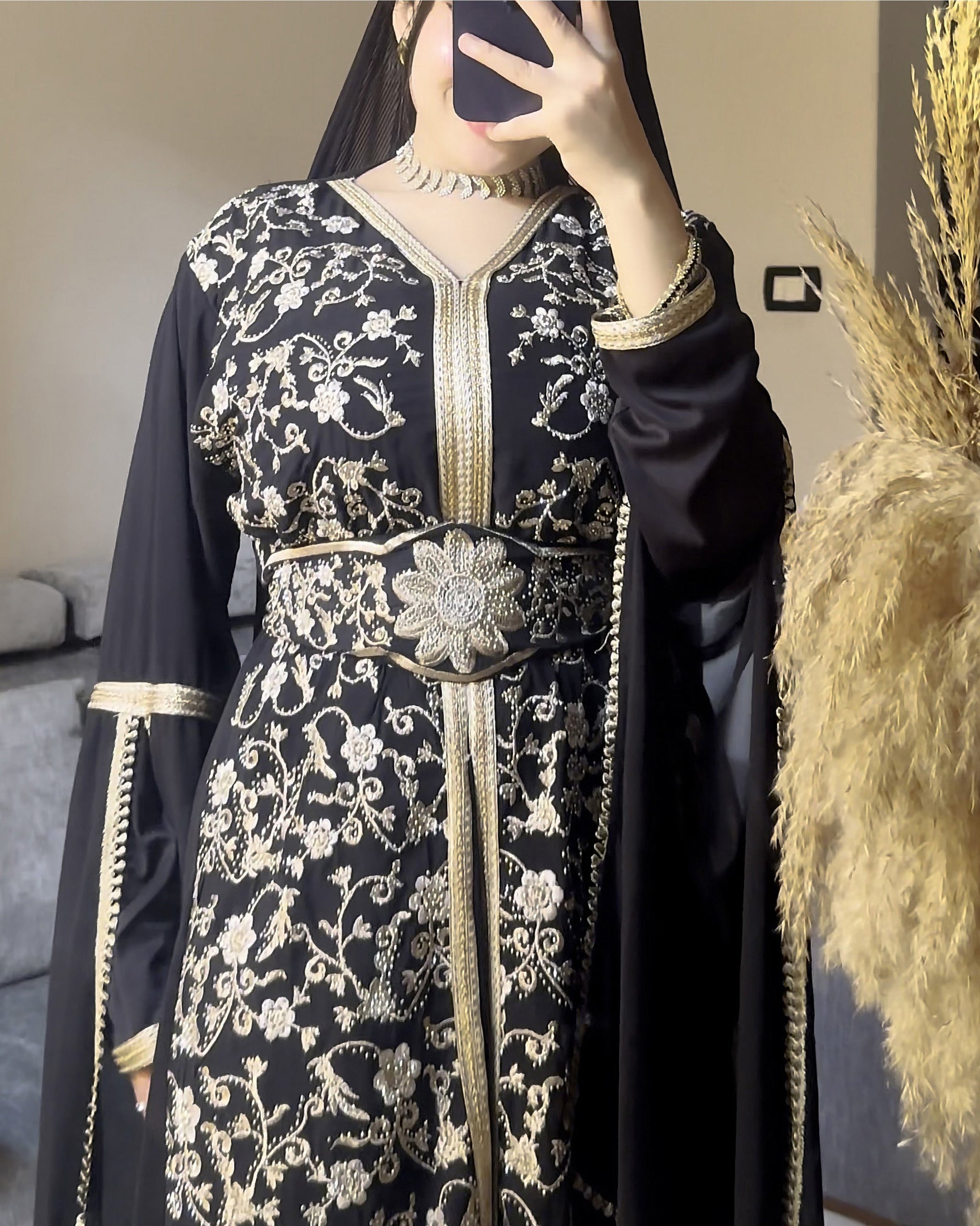 Golden Vine Embellished Kaftan | Black - Eva Fashion - Online Clothing Store for Women