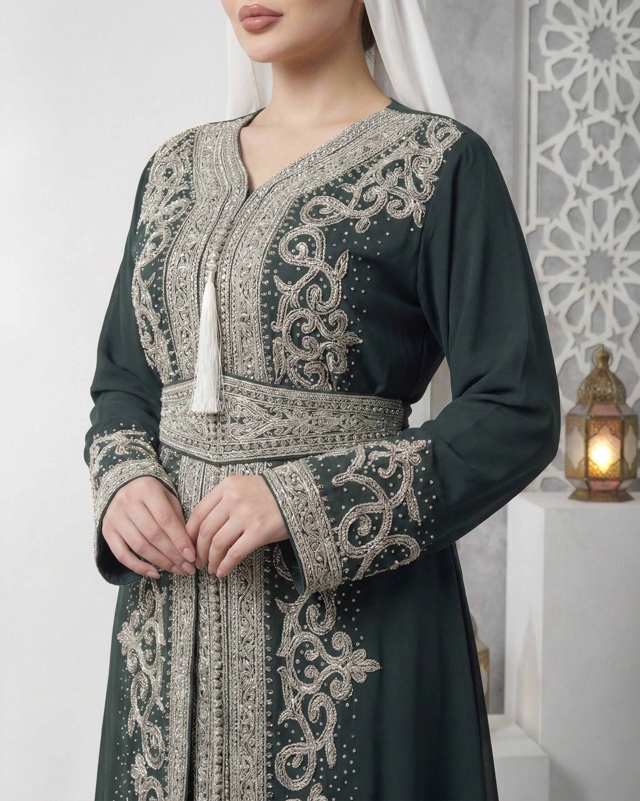 Emerald Elegance Embroidered Kaftan