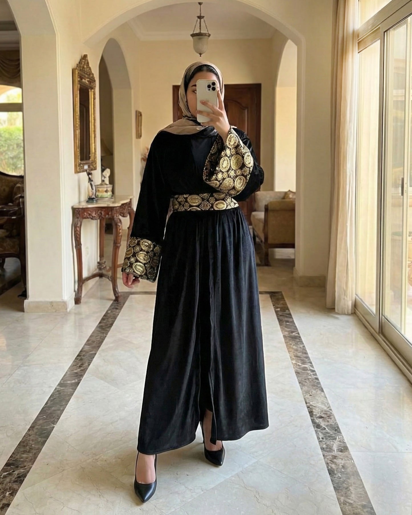 Ornate Gold Trim Flowy Kaftan | Black - Eva Fashion - Online Clothing Store for Women