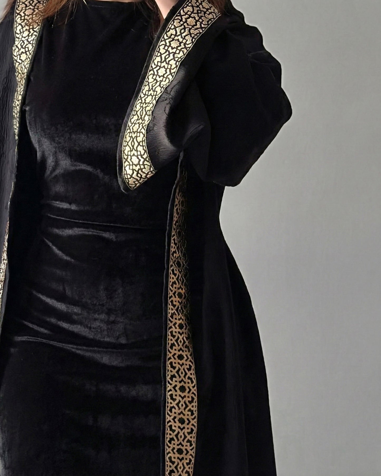 Velvet Gold Trim Maxi Kaftan | Black - Eva Fashion - Online Clothing Store for Women