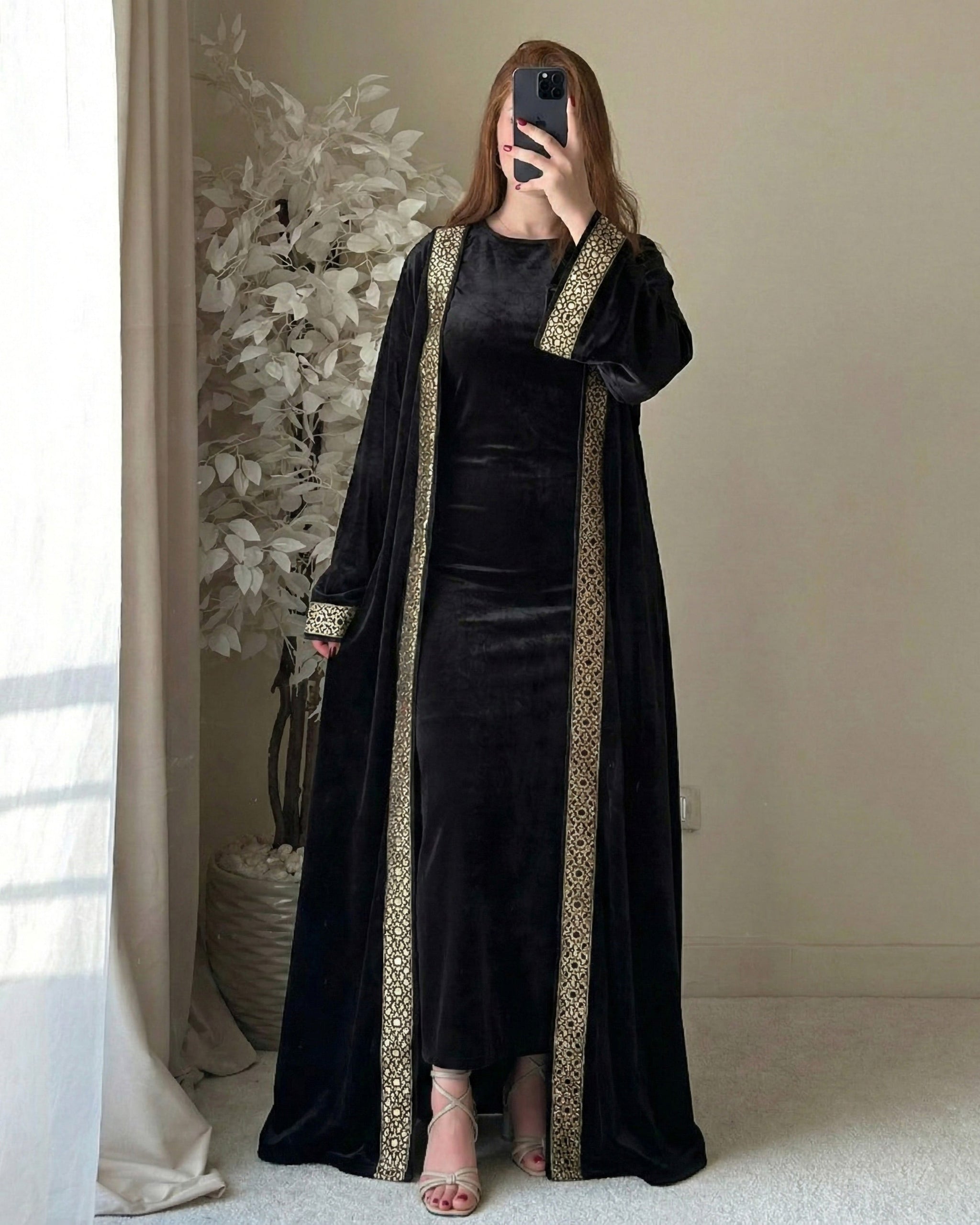 Velvet Gold Trim Maxi Kaftan | Black - Eva Fashion - Online Clothing Store for Women